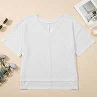 Black Pointelle Rhombus Knit Plus Size V Neck Loose Top