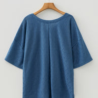 Black Pointelle Rhombus Knit Plus Size V Neck Loose Top