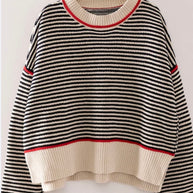 Black Striped Sweater Accented in Red