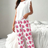 Pink Heart Ruffle Top PJ Set