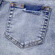 Beau Blue Pearl Studded Pocket Raw Hem Denim Shorts