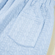 Beau Blue Contrast Trim Textured Crewneck Top and Pocketed Skirt Set