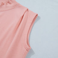 Yellow Solid Color High Neck Cap Sleeve Loose Top