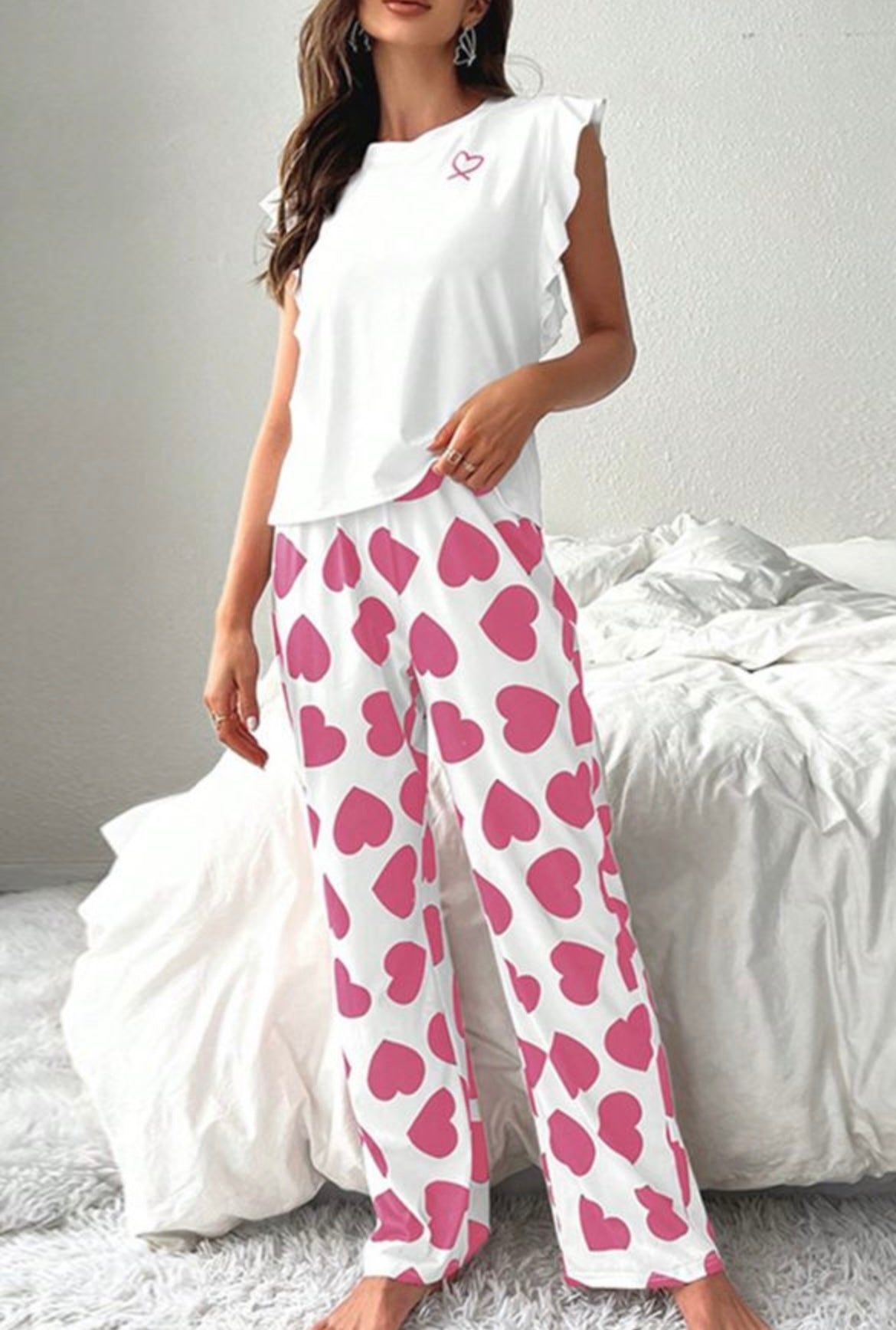 Pink Heart Ruffle PJ Set
