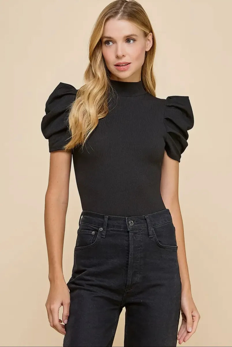 Black Short Puff Sleeve Body-Suit
