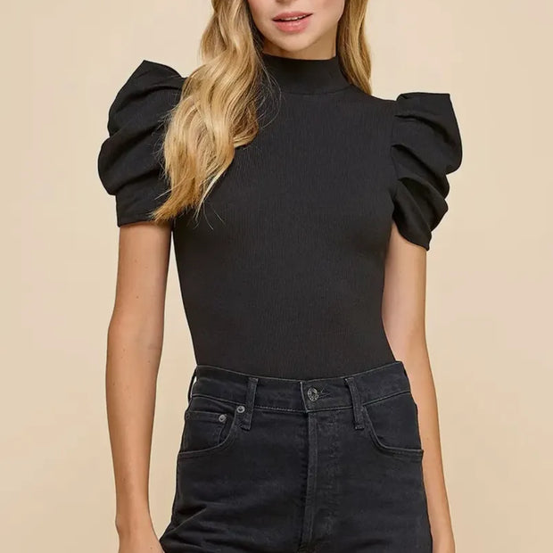 Black Short Puff Sleeve Body-Suit