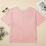Black Pointelle Rhombus Knit Plus Size V Neck Loose Top