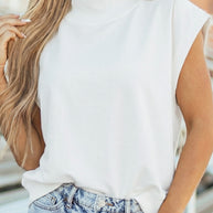 Yellow Solid Color High Neck Cap Sleeve Loose Top