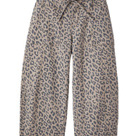 Khaki Leopard Print Drawstring Waist Pocketed Wide Leg Jeans