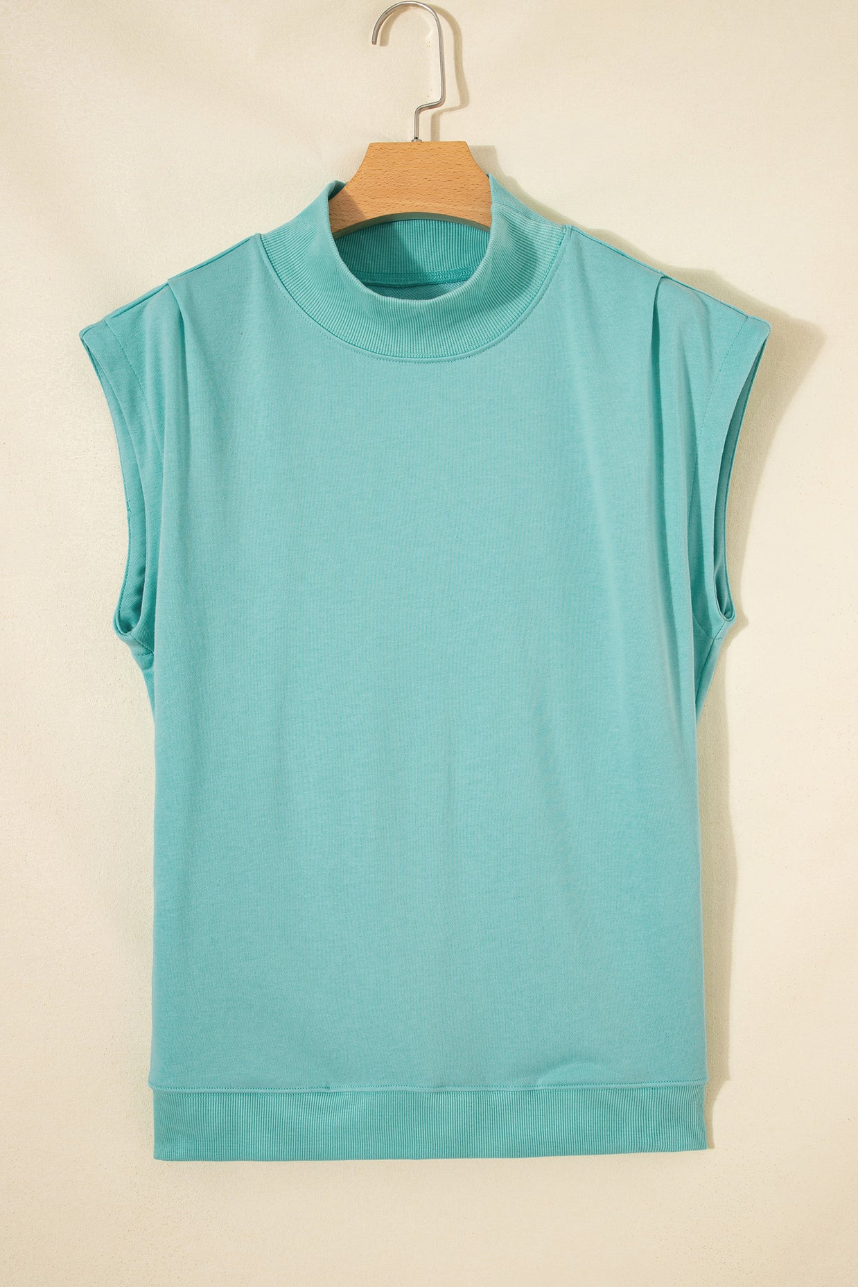 Yellow Solid Color High Neck Cap Sleeve Loose Top