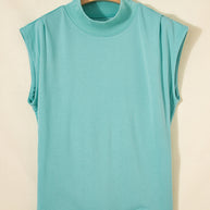 Yellow Solid Color High Neck Cap Sleeve Loose Top