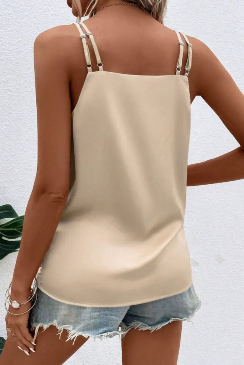 Apricot Wrap V-Neck Ruched Satin Top