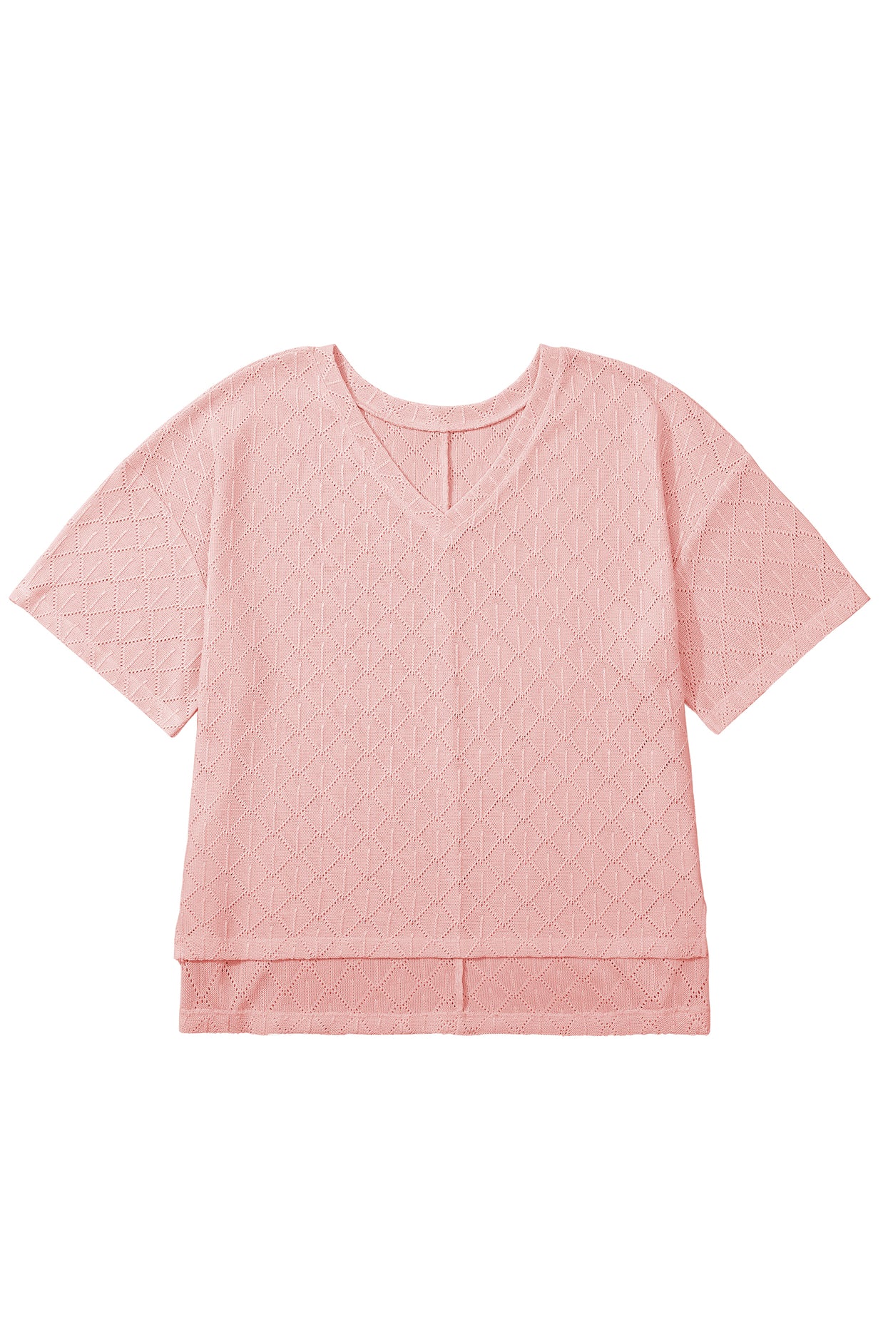 Black Pointelle Rhombus Knit Plus Size V Neck Loose Top