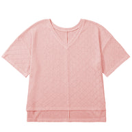 Black Pointelle Rhombus Knit Plus Size V Neck Loose Top