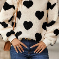 Black Heart Print Plush Sweatshirt