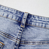Beau Blue Pearl Studded Pocket Raw Hem Denim Shorts
