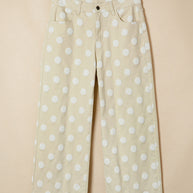 Sky Blue Polka Dot Print Raw Hem Shift Jeans