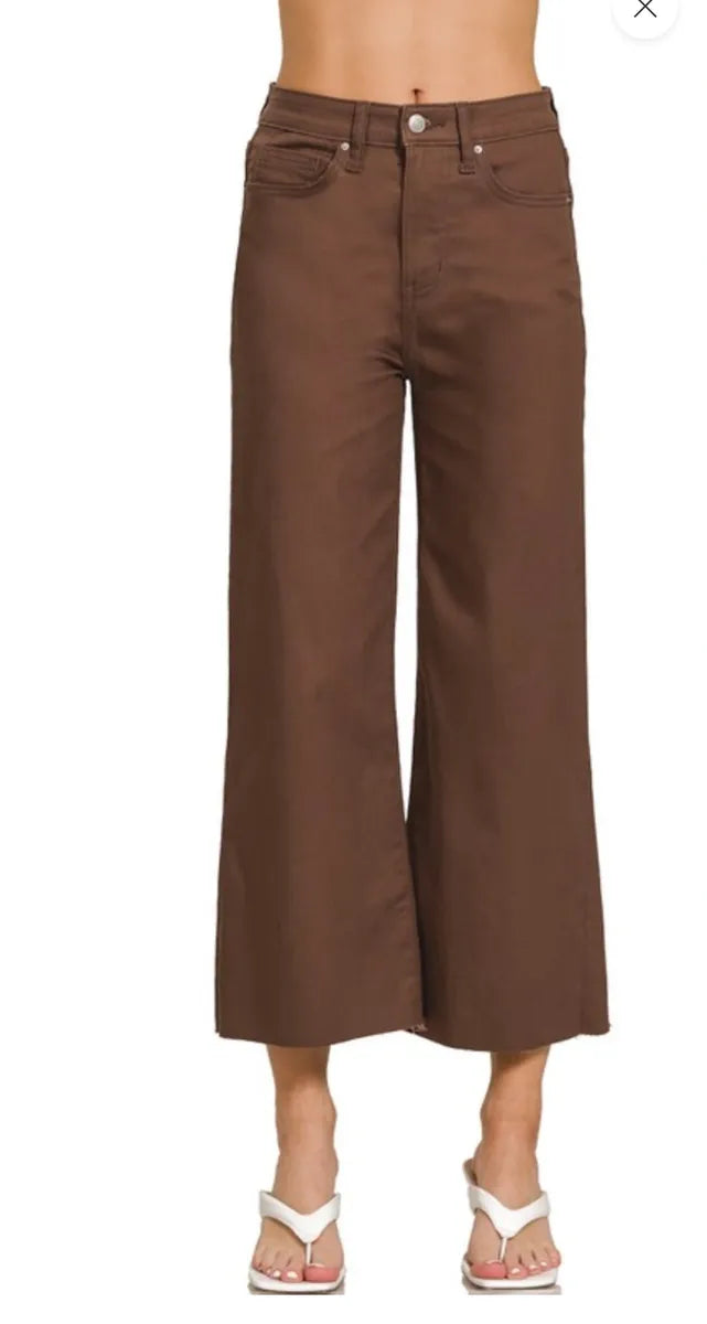 Zenana Wide Leg Colored Denim Pants With Front and Back Pockets