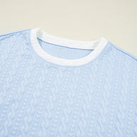 Beau Blue Contrast Trim Textured Crewneck Top and Pocketed Skirt Set