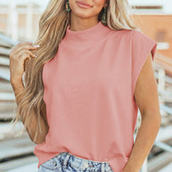 Yellow Solid Color High Neck Cap Sleeve Loose Top