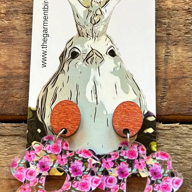 Wooden Pink Floral Earrings