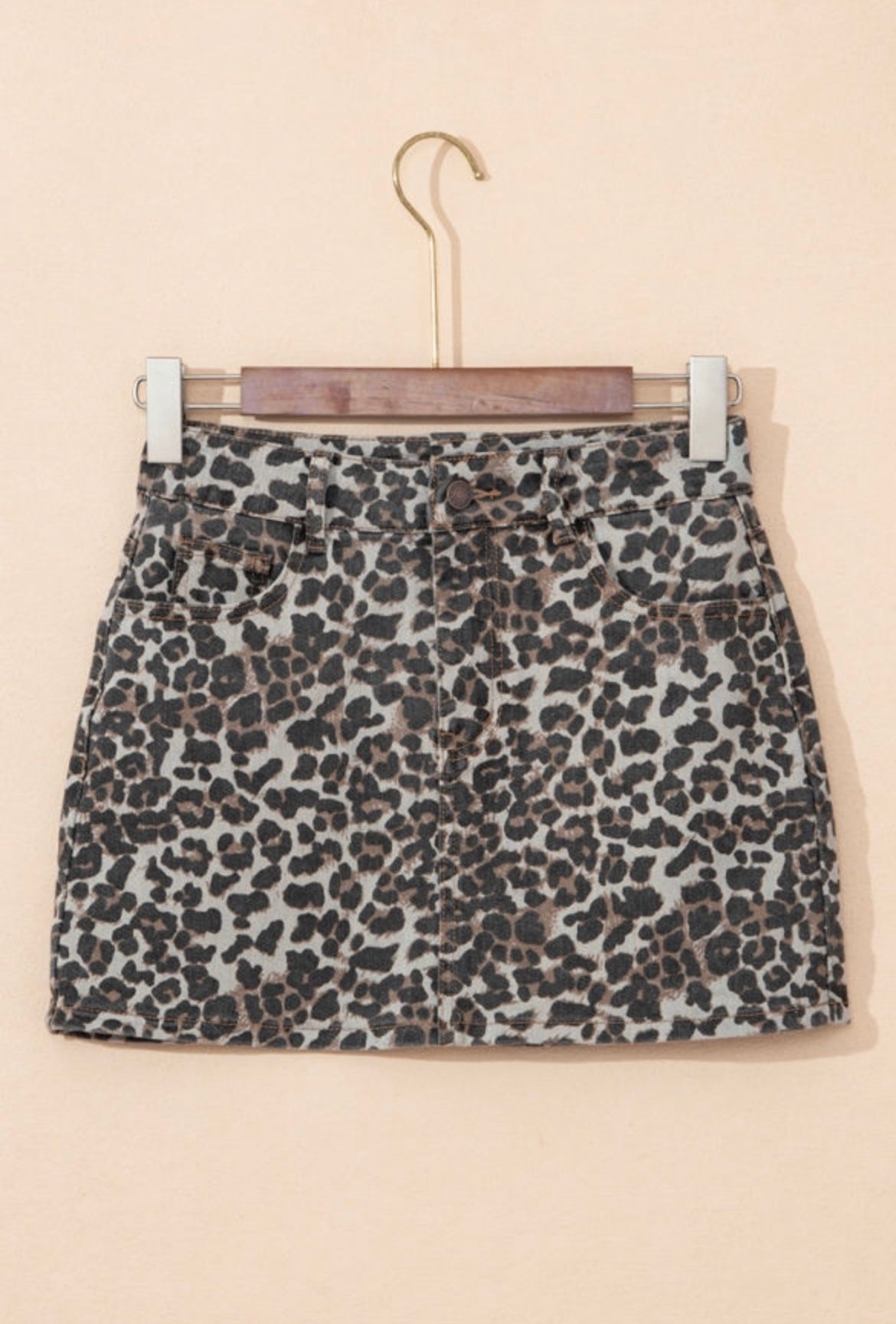 Leopard Denim Mini Skirt