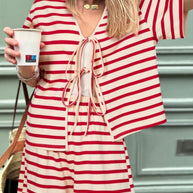 Red Striped Tie-Front Short Set