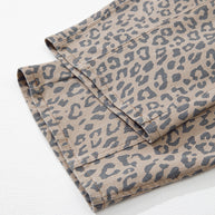 Khaki Leopard Print Drawstring Waist Pocketed Wide Leg Jeans