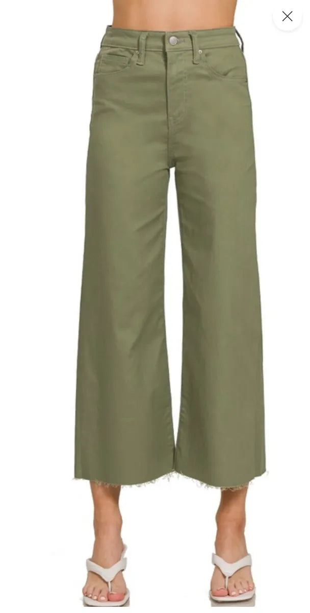 Zenana Wide Leg Colored Denim Pants With Front and Back Pockets