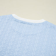 Beau Blue Contrast Trim Textured Crewneck Top and Pocketed Skirt Set