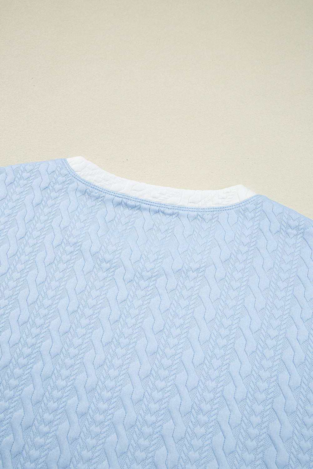 Beau Blue Contrast Trim Textured Crewneck Top and Pocketed Skirt Set