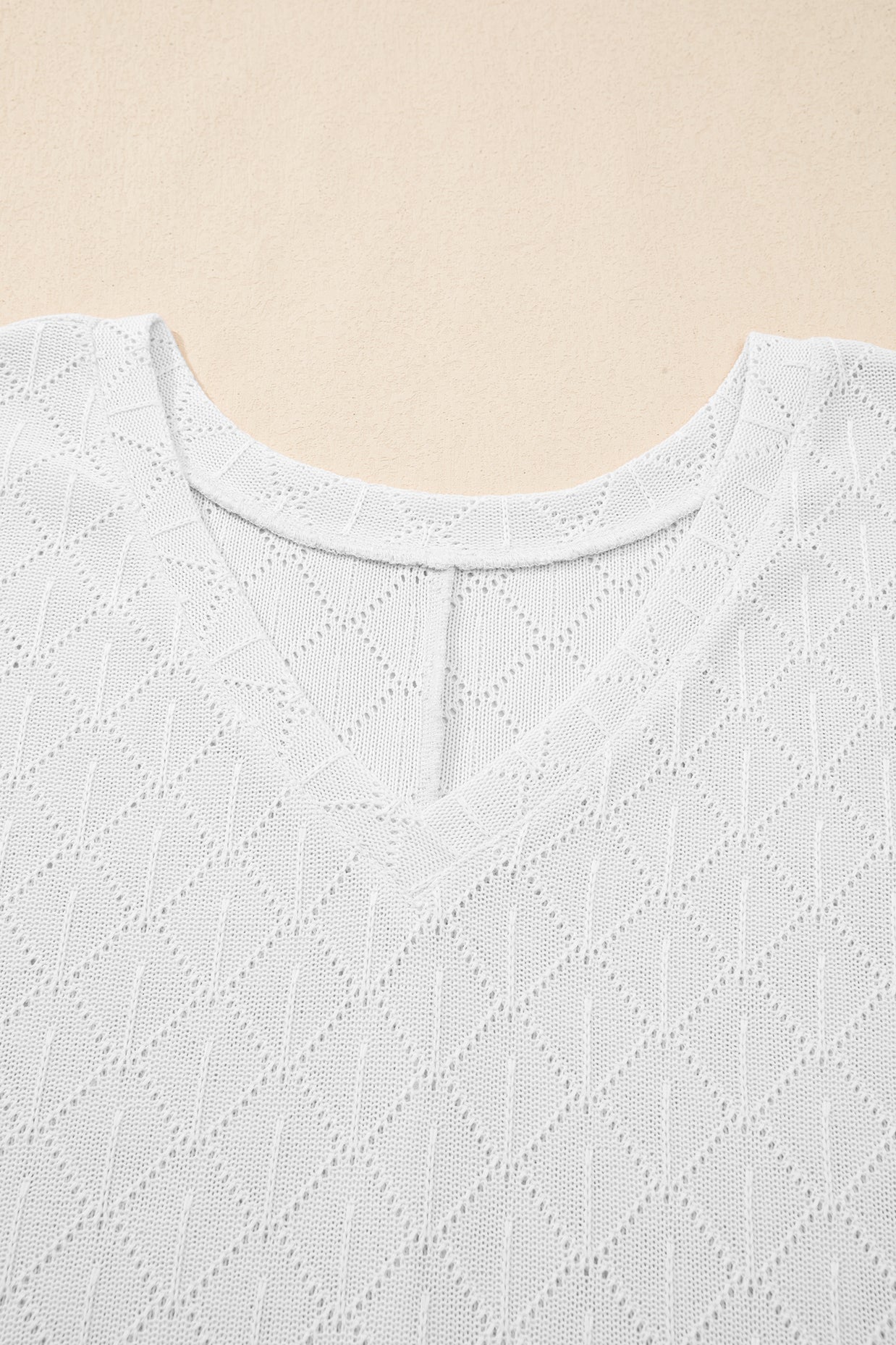 Black Pointelle Rhombus Knit Plus Size V Neck Loose Top