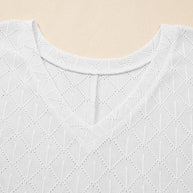 Black Pointelle Rhombus Knit Plus Size V Neck Loose Top