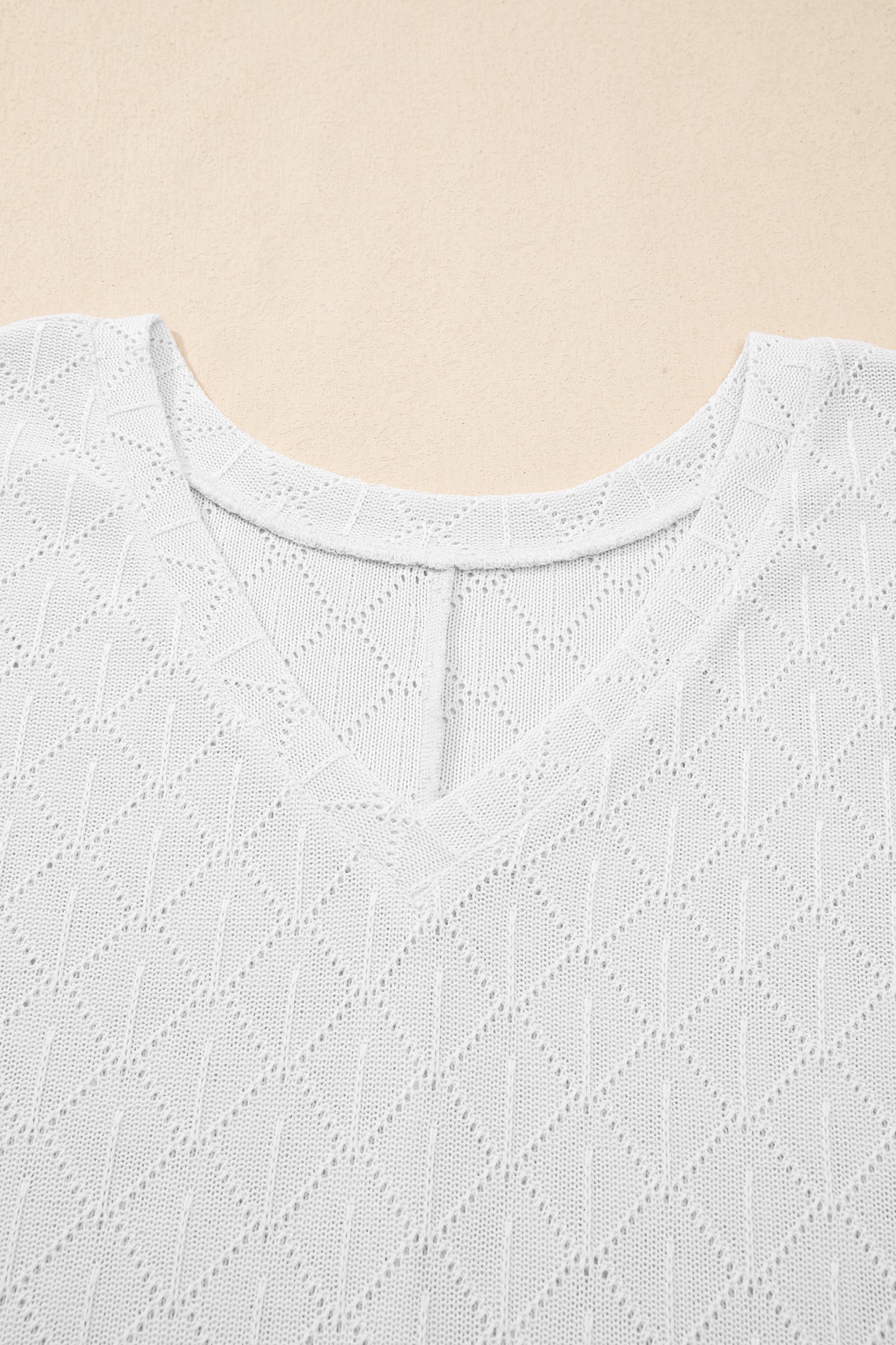 Black Pointelle Rhombus Knit Plus Size V Neck Loose Top