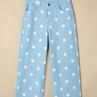 Sky Blue Polka Dot Print Raw Hem Shift Jeans