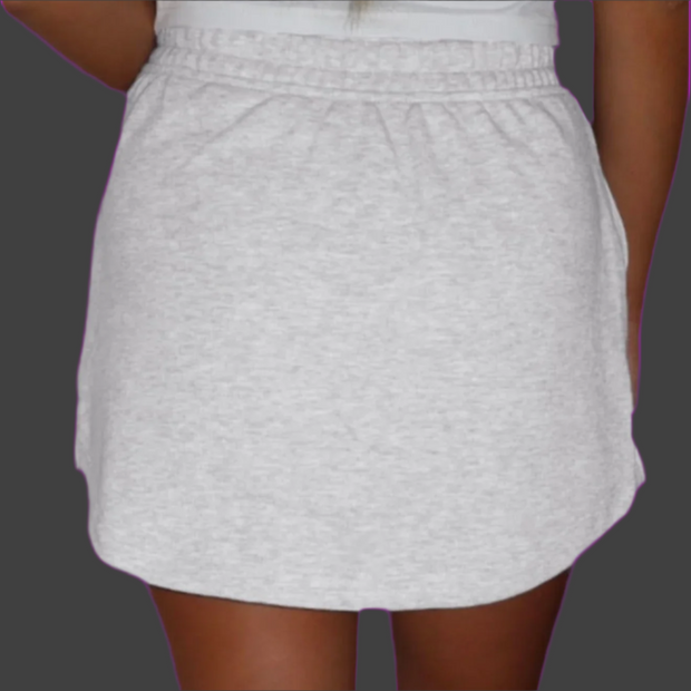 Light Grey Mini Skort With Drawstring and Pockets