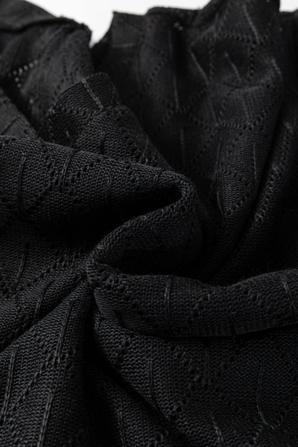 Black Pointelle Rhombus Knit Plus Size V Neck Loose Top