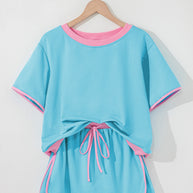 Bonbon Colorblock Edge Drop Shoulder T Shirt and Skort 2Pcs Set