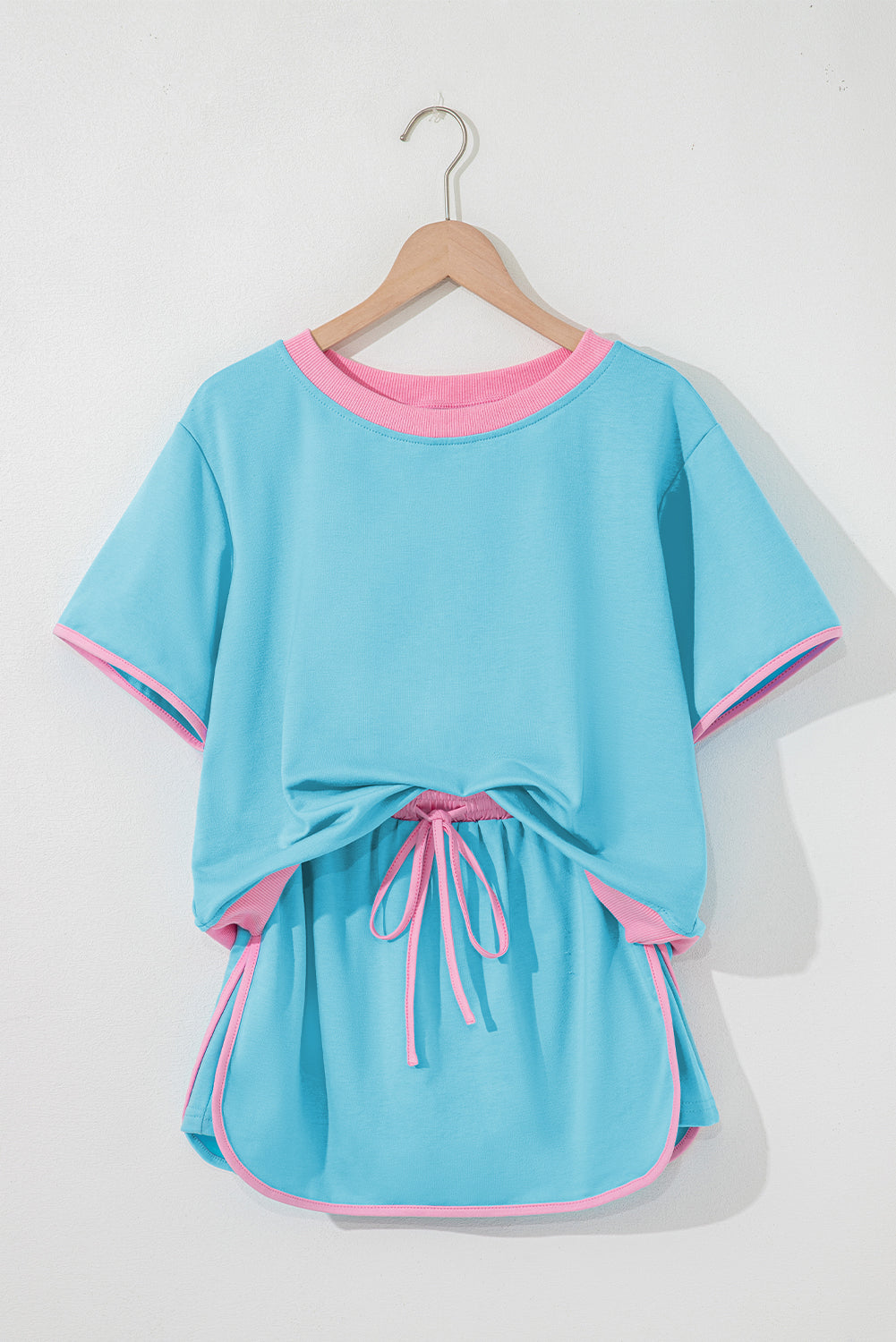 Bonbon Colorblock Edge Drop Shoulder T Shirt and Skort 2Pcs Set