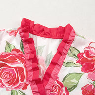 Rose Plus Size Floral Print Frill Neck Short Sleeve Blouse