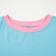 Bonbon Colorblock Edge Drop Shoulder T Shirt and Skort 2Pcs Set