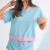 Bonbon Colorblock Edge Drop Shoulder T Shirt and Skort 2Pcs Set