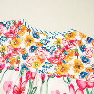Pink Plus Size Floral Print Striped Trim V Neck Blouse
