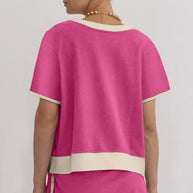 Bonbon Colorblock Edge Drop Shoulder T Shirt and Skort 2Pcs Set
