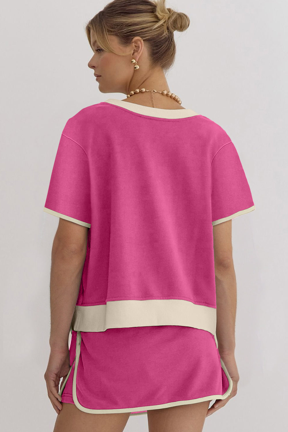Bonbon Colorblock Edge Drop Shoulder T Shirt and Skort 2Pcs Set