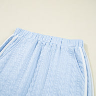 Beau Blue Contrast Trim Textured Crewneck Top and Pocketed Skirt Set