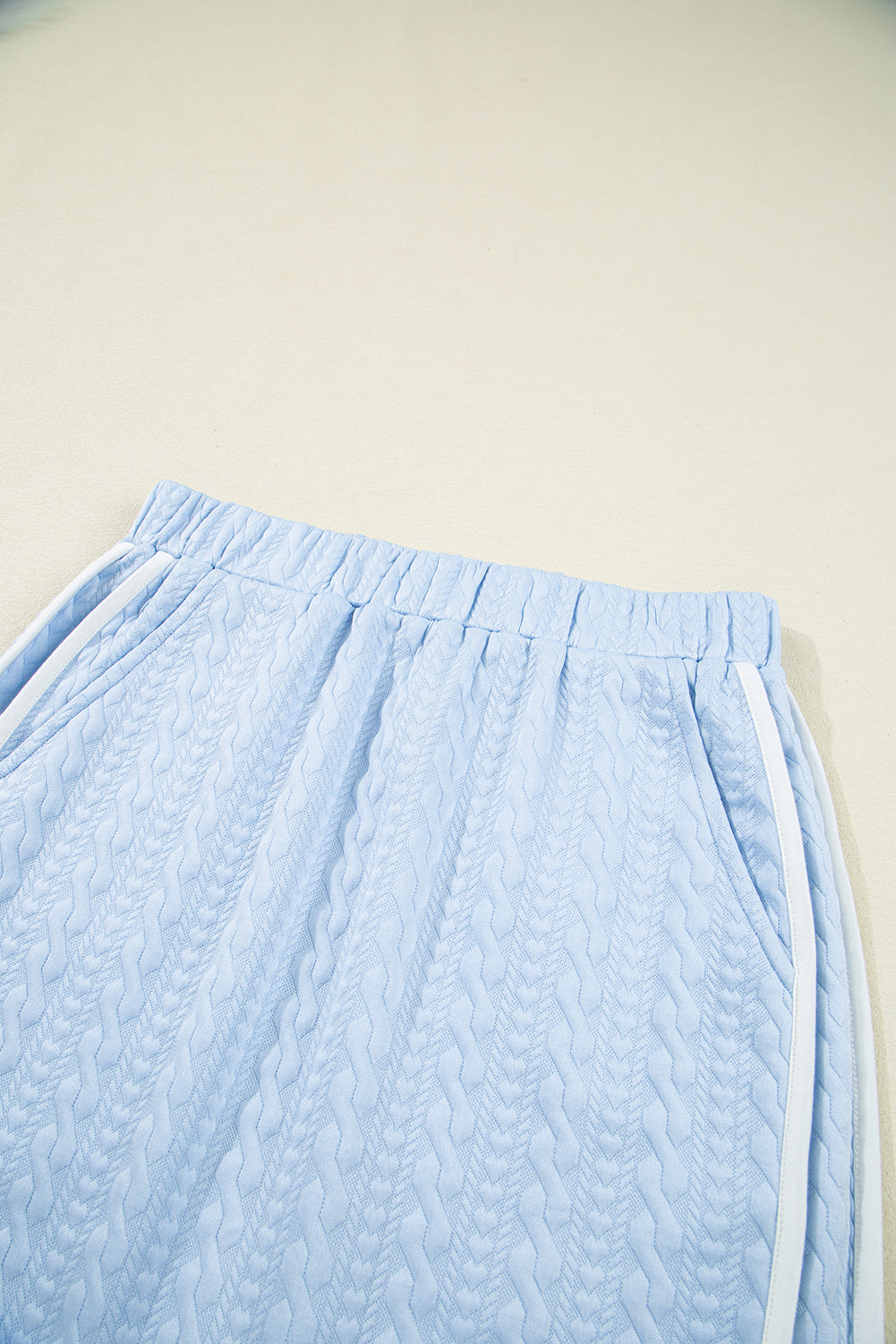 Beau Blue Contrast Trim Textured Crewneck Top and Pocketed Skirt Set