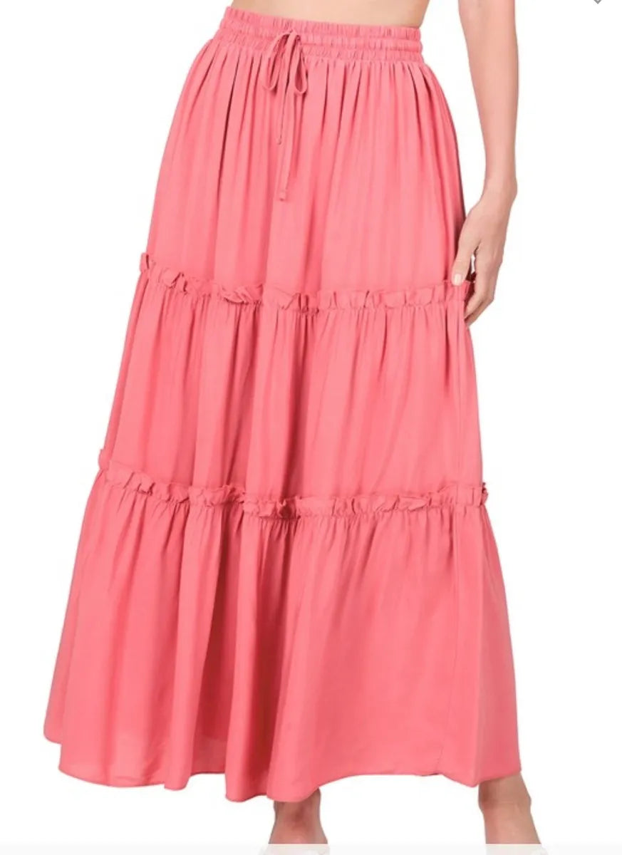 Light Weight Tiered Ruffle Maxi Skirt