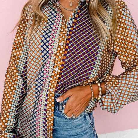 Long Sleeve Dot Print Button Up Shirt