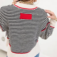 Black Striped Sweater Accented in Red